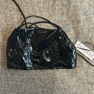 Urban Outfitters Faux Leather Lace up Halter Crop Top